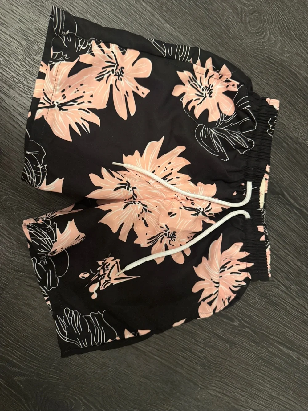🌺 Black Pink Floral Drawstring Swim Shorts - Pink Flowers Medium Toddler New 3/4